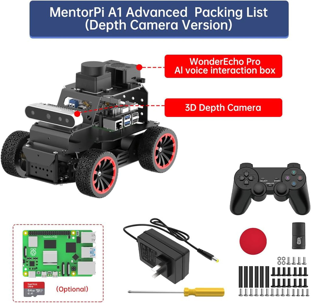 ROS2 Robot Car for RaspberryPi ChatGPT Large AI Model Programmable AI Vision Robot Ackermann Chassis SLAM Mapping Auto Driving Voice Control, Python Robotic for Adult, MentorPi A1 Standard & NO RPi