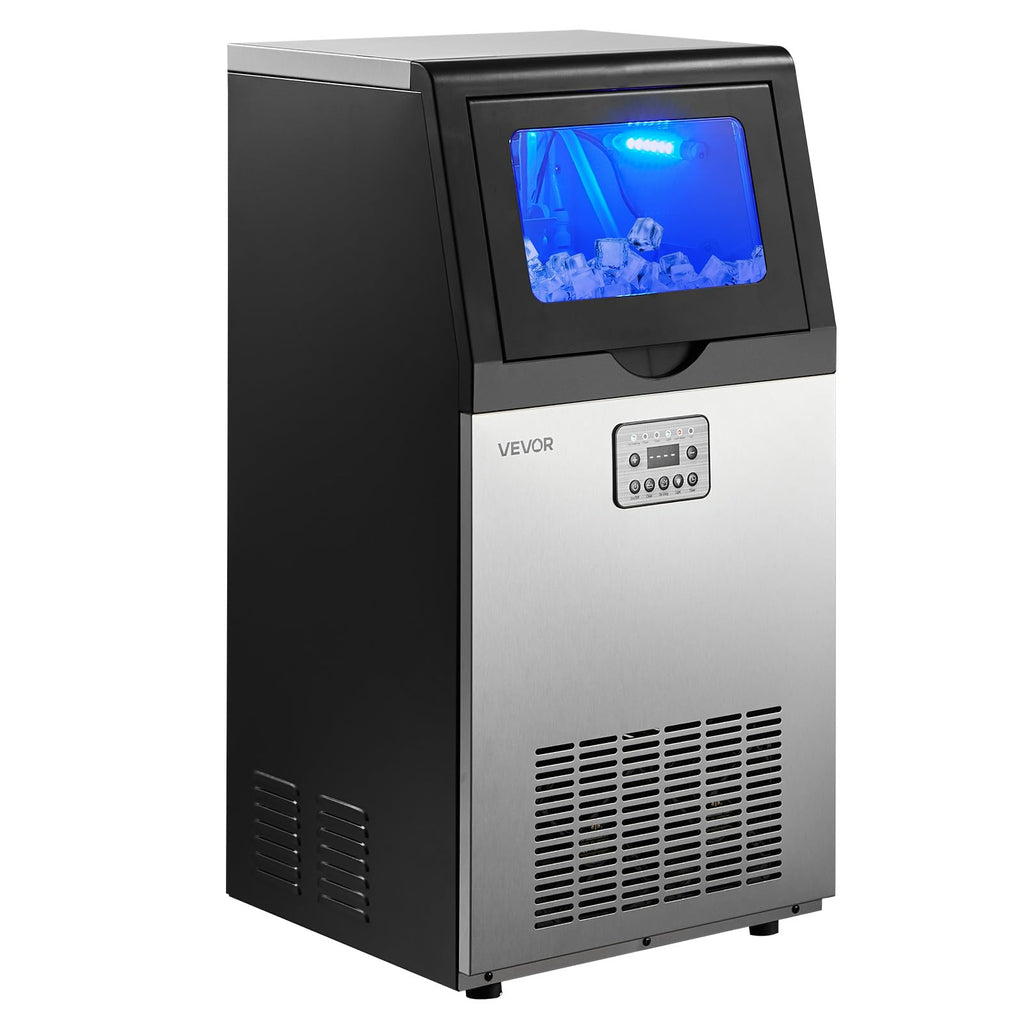 VEVOR Commercial Ice Maker Machine with Pump, 360 lbs/24h with 85 lbs Storage Capacity, Built-in/Freestanding/Under Counter, Stainless Steel Ice Maker with LED Display & Self-Cleaning, for Home Bar