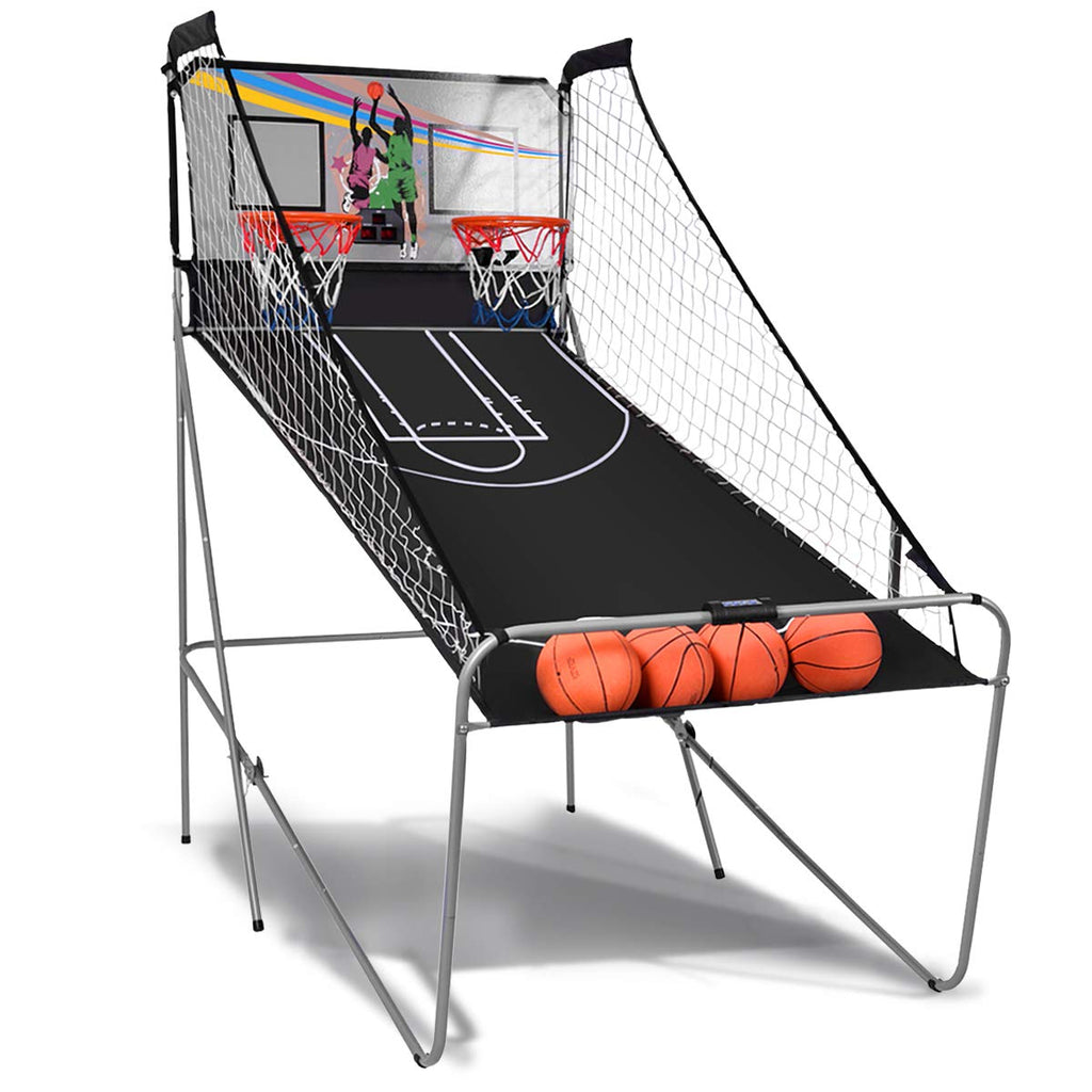 GYMAX Arcade Basketball Game Indoor Foldable with 8 Game Modes, Arcade Sound, 4 Balls and Inflation Pump, Electronic Basketball Games for Home