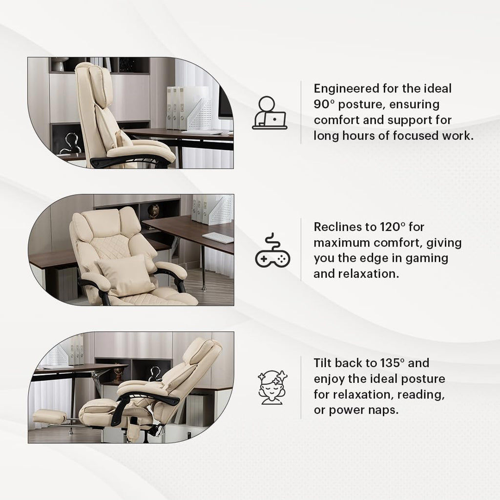 Ergonix Massage Office Chair with 2-Point Kneading & Heat | Reclining Ergonomic Executive Desk Chair | Adjustable Height Footrest Lumbar Support | 500 lbs Capacity | Dark Brown Leather