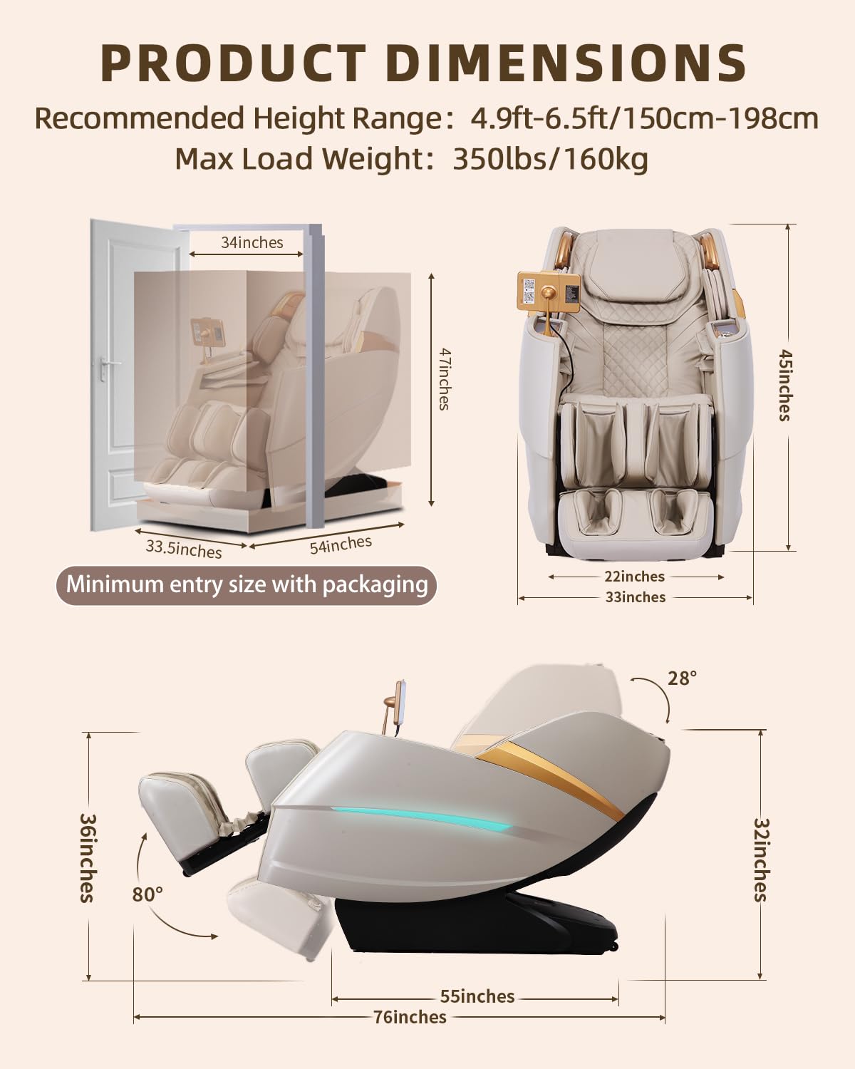 4D Full Body Massage Chair with Flexible 166° Track, Reading Light, 18 Massage Modes, 11 Techniques, 36 Airbags, Zero Gravity Recliner with Yoga Stretch and Foot Massage Beige
