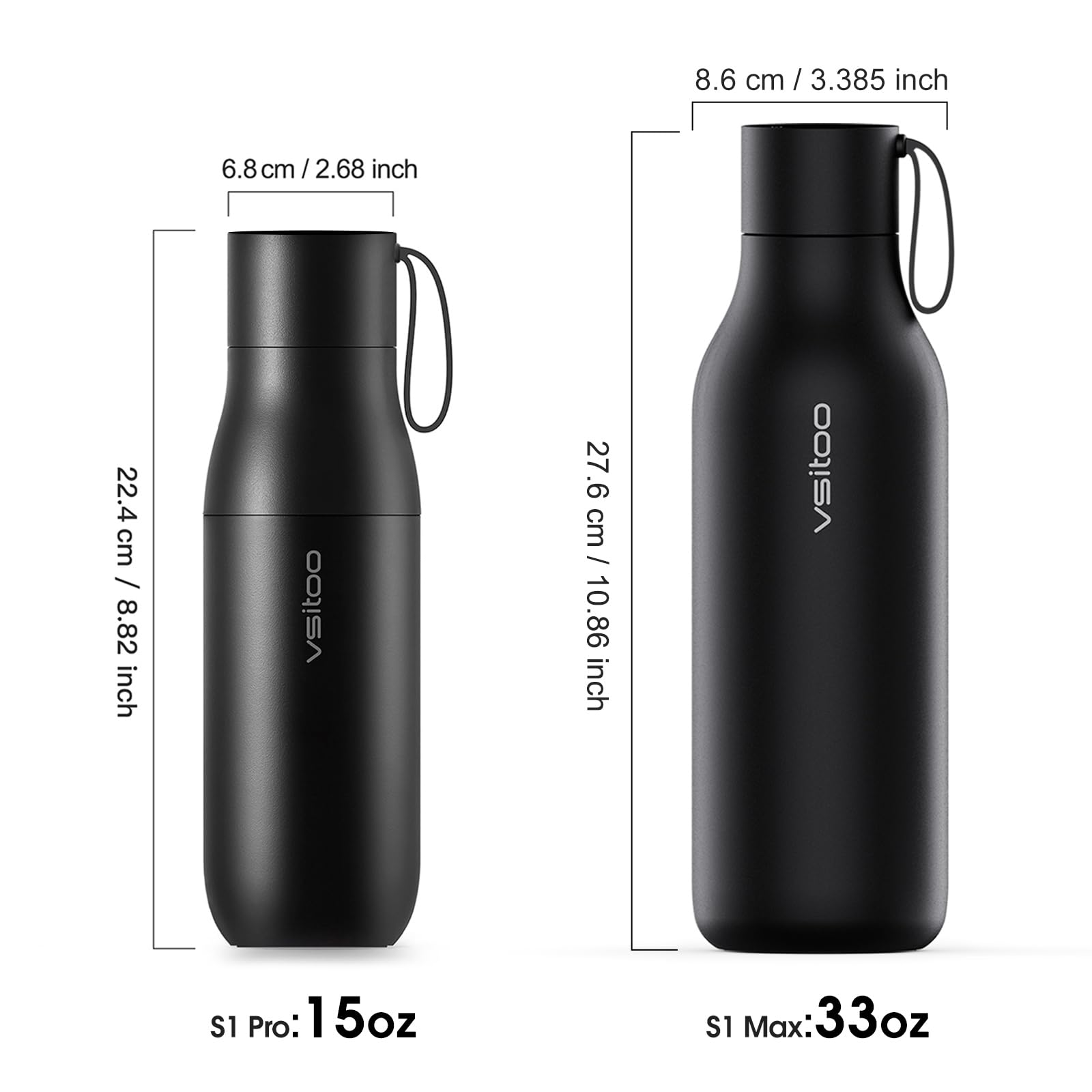 VSITOO 15oz Mini Smart Water Bottle，Self-Cleaning Insulated Bottle, Small Thermoses with AI, App & Touchscreen, Perfect Purse Water Bottle for Travel, Gym & Office, Pink
