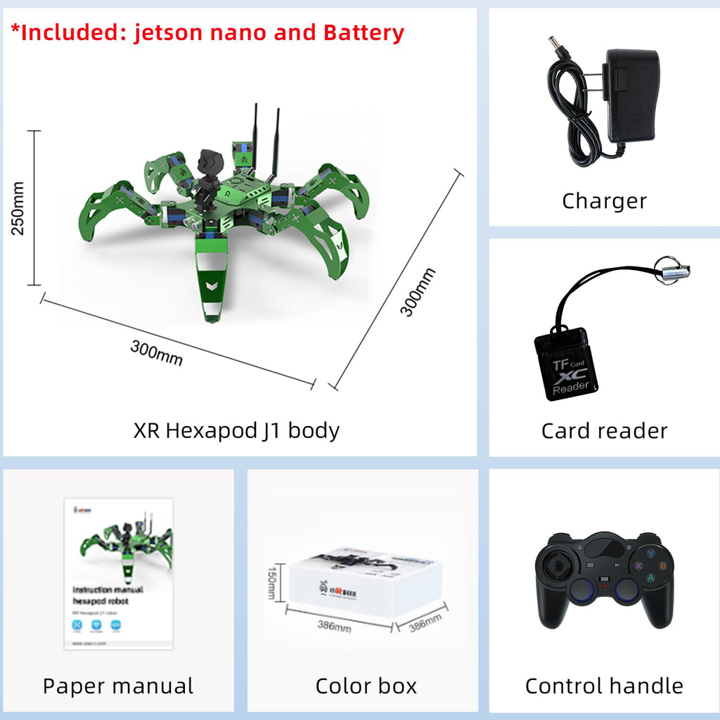 Hexapod Robot Kit for Jetson Nano 3D Depth Camera, ROS Lidar Mapping Navigation, AI Visual Recognition Programmable Bionic Spider Robot Kit (Included Jetson Nano)