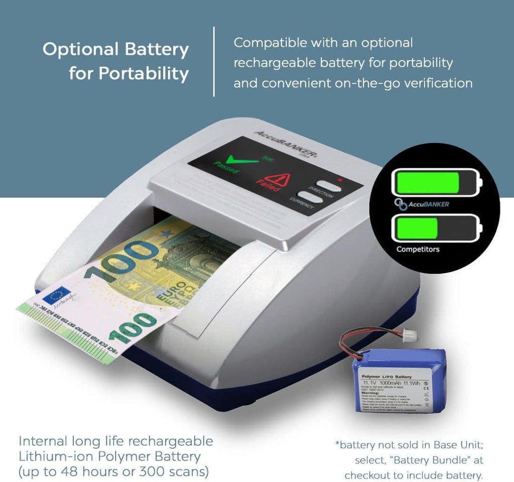 AccuBANKER D470 Quadscan 4-Way Orientation Counterfeit Bill Detector with UV, MG, IR, WM, Image, Length, Spectrum 7-Point Counterfeit Detection Methods - Optional Battery for Portable Use (No Battery)