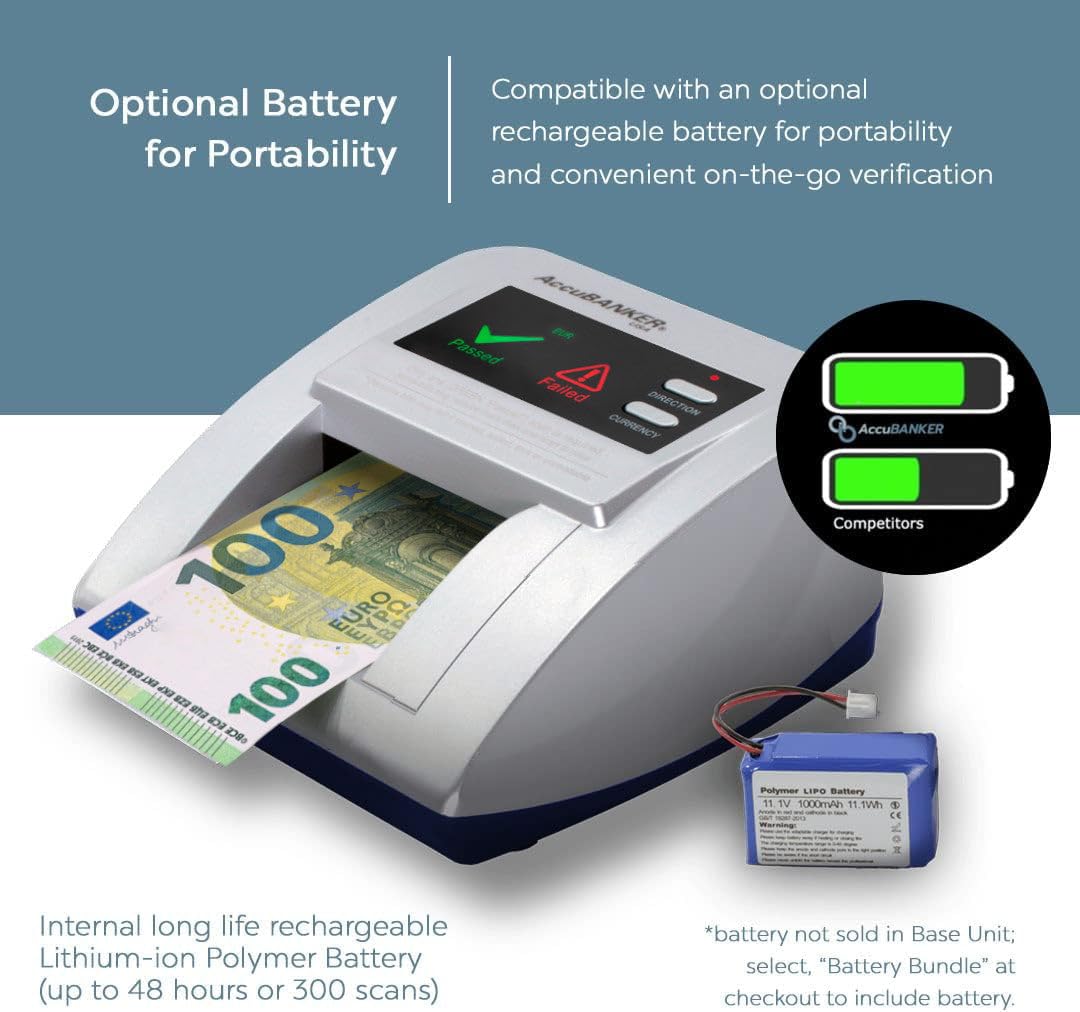 AccuBANKER D470 Quadscan 4-Way Orientation Counterfeit Bill Detector with UV, MG, IR, WM, Image, Length, Spectrum 7-Point Counterfeit Detection Methods - Optional Battery for Portable Use (No Battery)