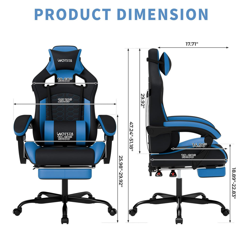 Gaming Chair with Massage,Ergonomic PC Gaming Chair with Footrest Comfortable Headrest and Lumbar Support, High Back, 300LBS (Grey)