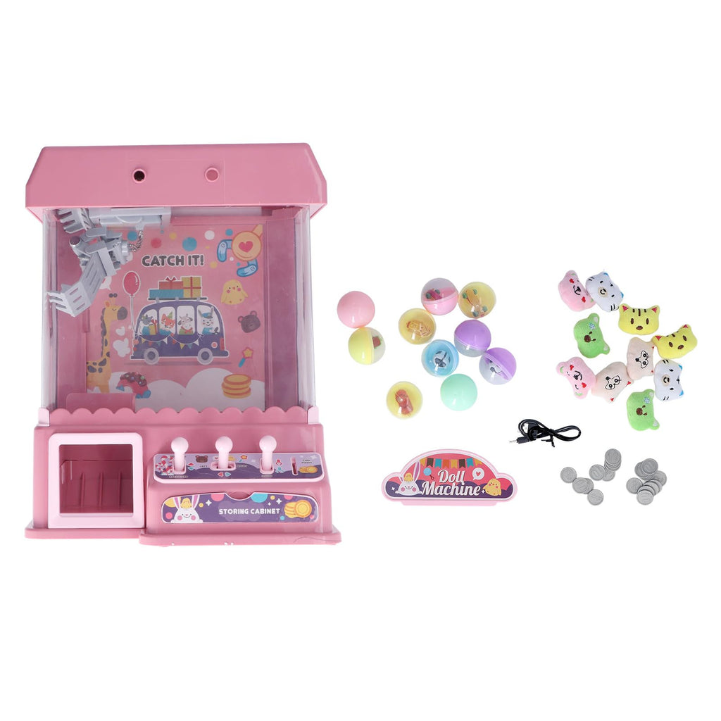 Focket Claw Machine for Kids, Mini Claw Game with Cool Light Music Animal Vending Machine, Doll Grabber Toy with 10 Dolls 20 10 Eggshells for Party Birthday Easter for Boys (Pink)