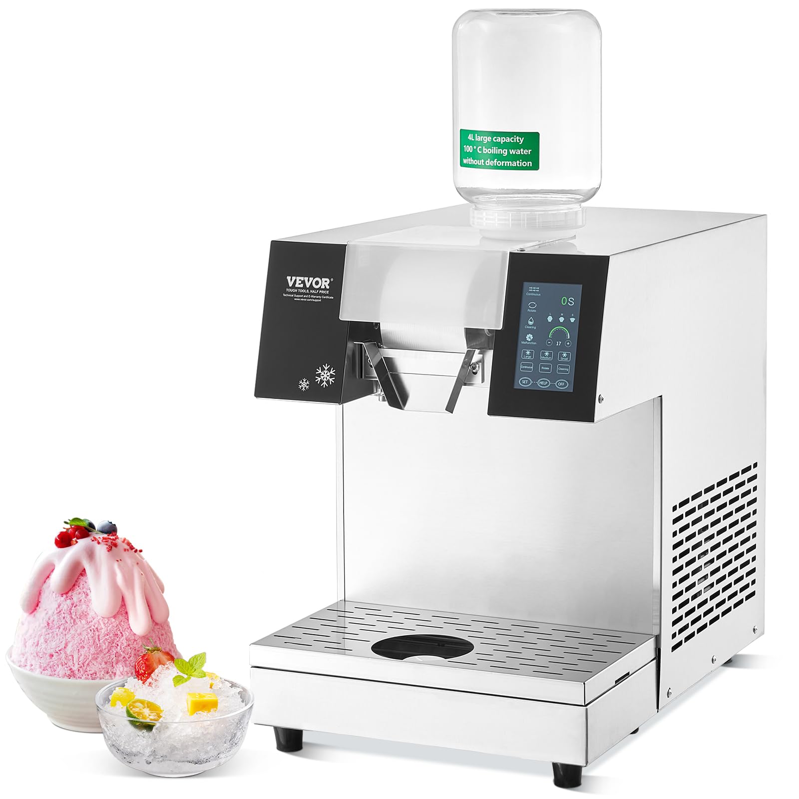 VEVOR Commercial Snowflake Ice Machine, 397LBS/24H Snowflake Ice Maker, Stainless Steel Ice Shaver Machine, Electric Snow Cone Maker, Liquid Cooling System for Rapid Heat Dissipation, Ice Cream