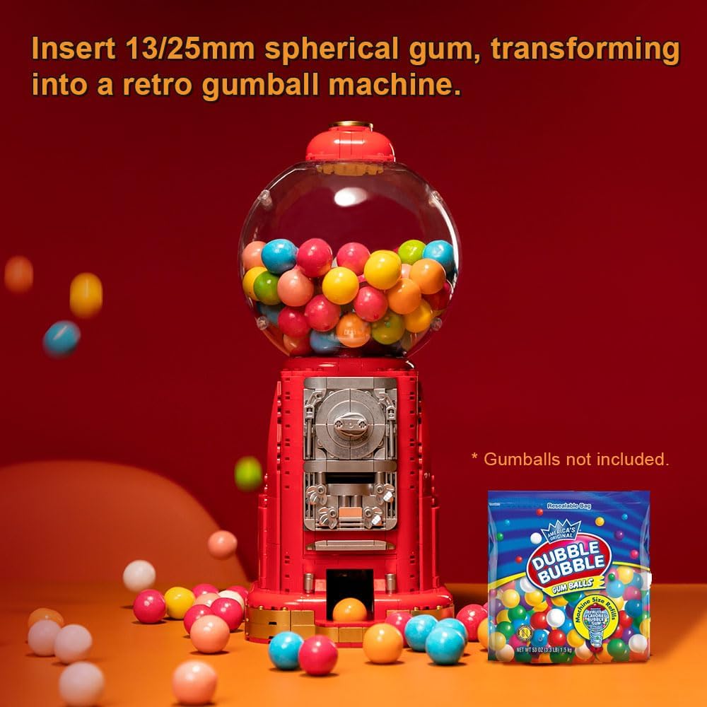 Retro Gumball Machine & Circus Claw Machine Building Set, Interactive Arcade-Style Model Kits with Lights, Music & Surprise Capsules for Collectible Display & Play