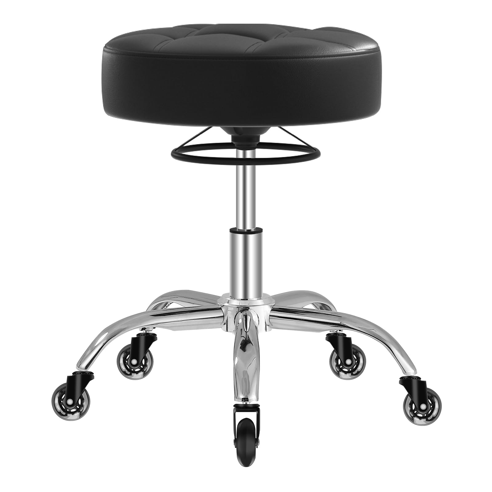Rolling Stool Heavy Duty 400lb: Super Soft Seat Cushion,360° Swive,Height Adjustability,No Squeaky Noises,No Tip Over, New Upgraded Salon stool Chair, for Tattoo Facial Massage Spa Medical (Black)