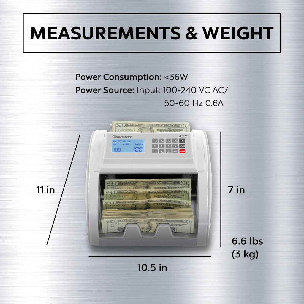 Money Counter Machine UV/MG/IR/DD/DBL/HLF/CHN Counterfeit Money Detection Bill Counter with LCD Display, S1070
