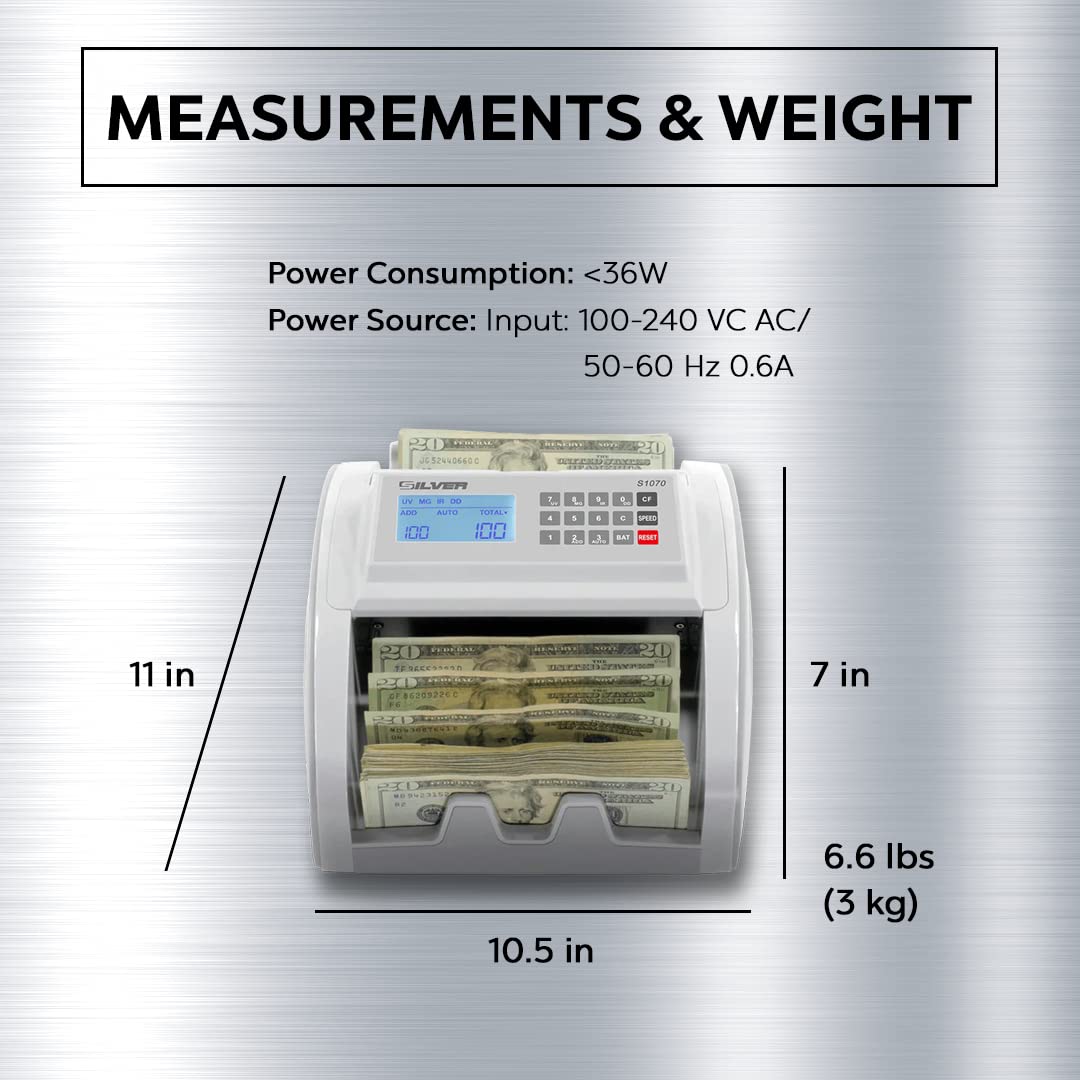 Money Counter Machine UV/MG/IR/DD/DBL/HLF/CHN Counterfeit Money Detection Bill Counter with LCD Display, S1070