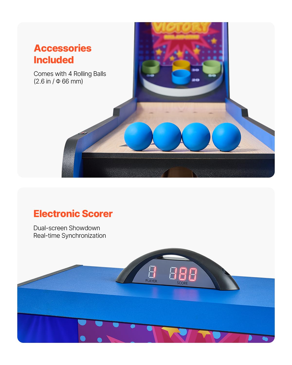 VEVOR Roll and Score Classic Arcade GameTable, Sky Ball Table Machine, LED ElectronicScorer & Track Lighting, Sound, Automatic BallReturn, Home Recreation Game Room