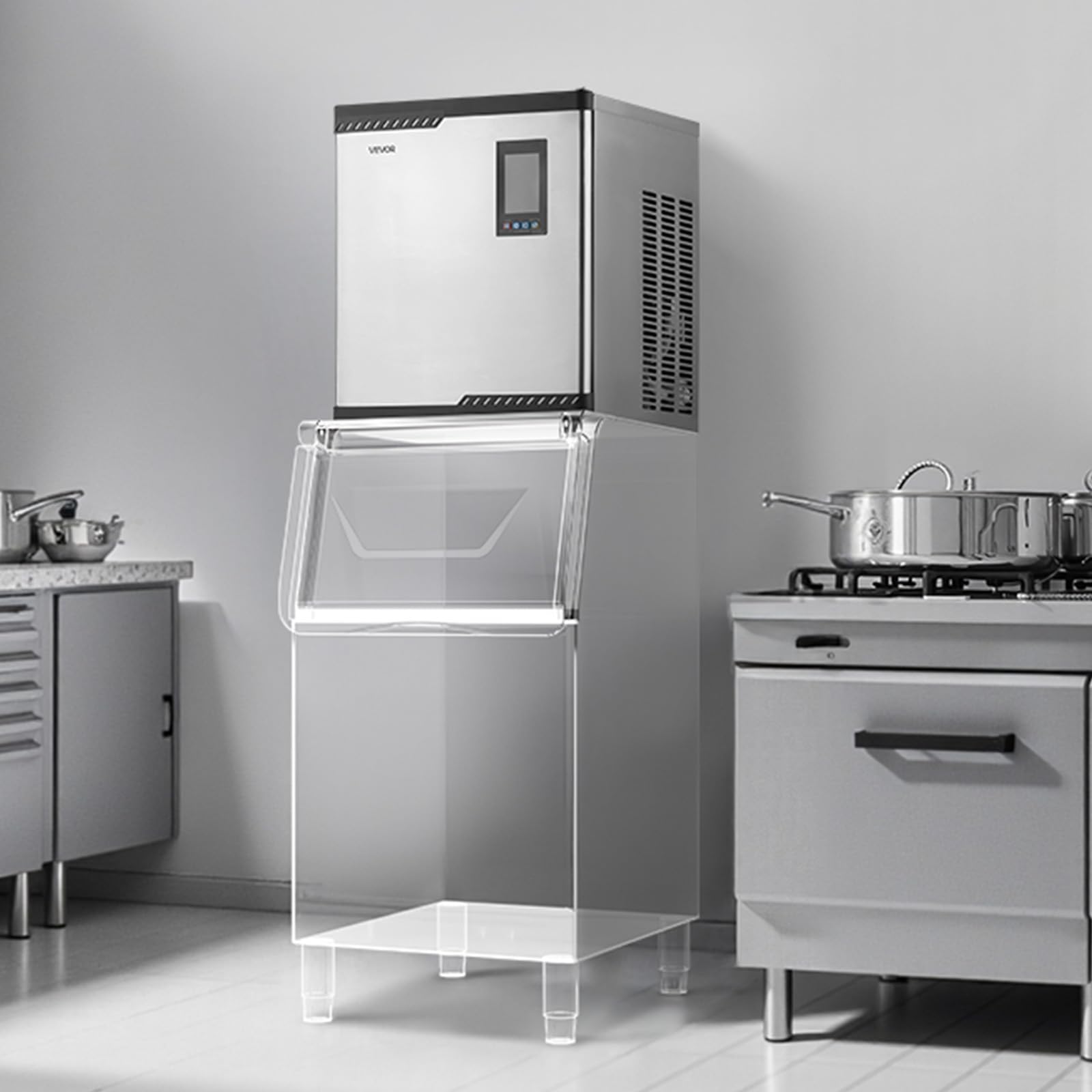 VEVOR Commercial Ice Maker Machine - Head, 300 Lbs/Day Stainless Steel Ice Machine with Scheduled Ice-Making, Self-Cleaning, Adjustable Thickness, Ideal for Restaurant Bar Cafe Hotel - Head Only