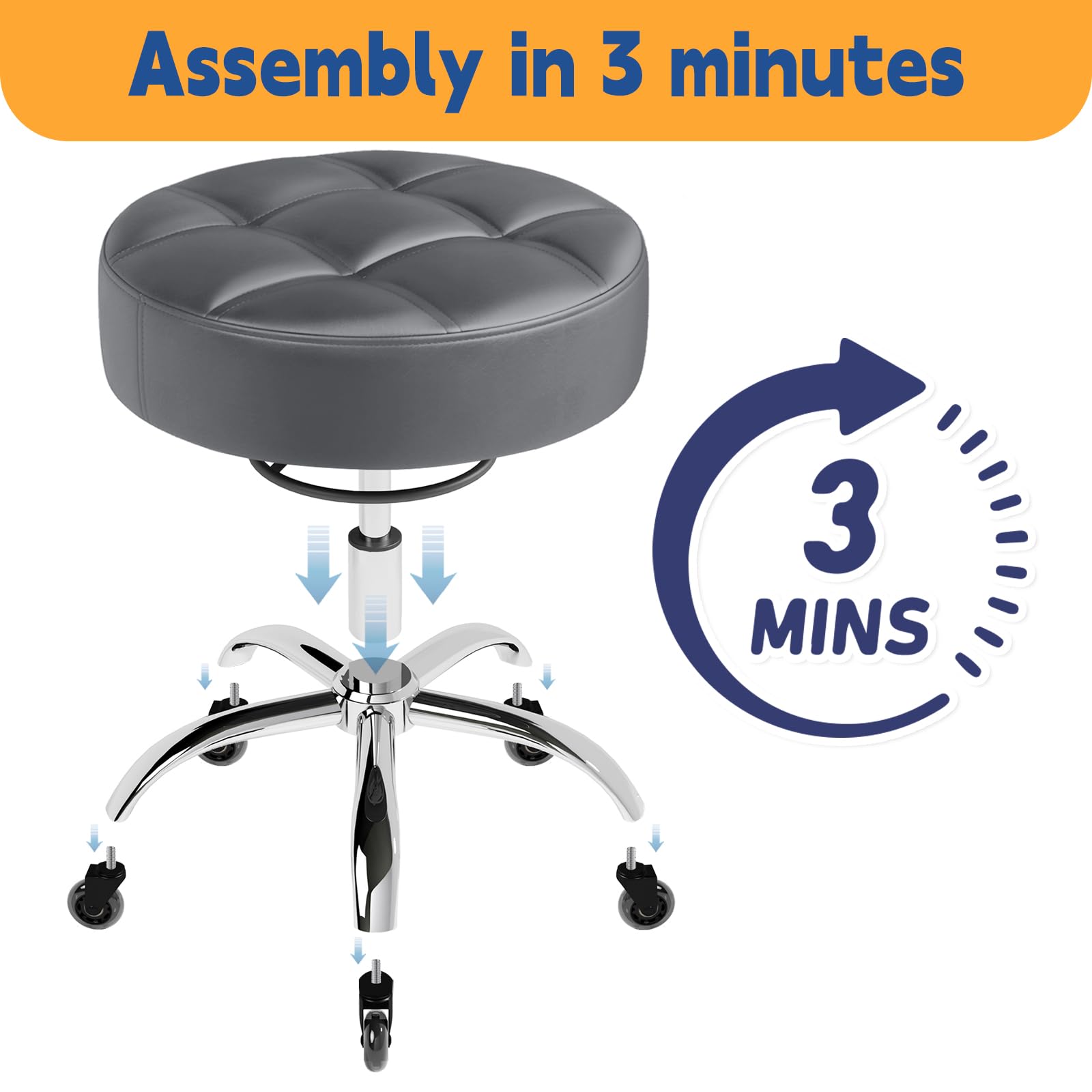 Rolling Stool Heavy Duty 400lb: Super Soft Seat Cushion,360° Swive,Height Adjustability,No Squeaky Noises,No Tip Over, New Upgraded Salon stool Chair, for Tattoo Facial Massage Spa Medical (Black)