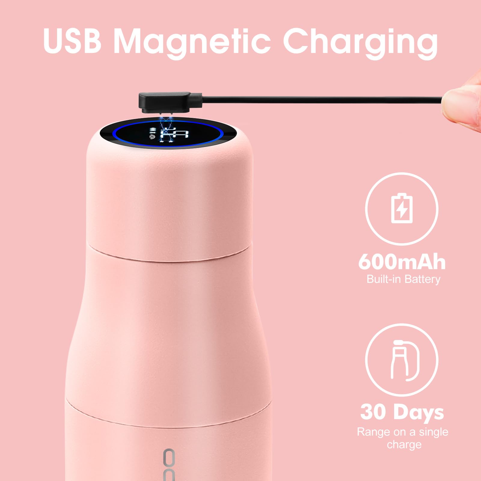 VSITOO 15oz Mini Smart Water Bottle，Self-Cleaning Insulated Bottle, Small Thermoses with AI, App & Touchscreen, Perfect Purse Water Bottle for Travel, Gym & Office, Pink