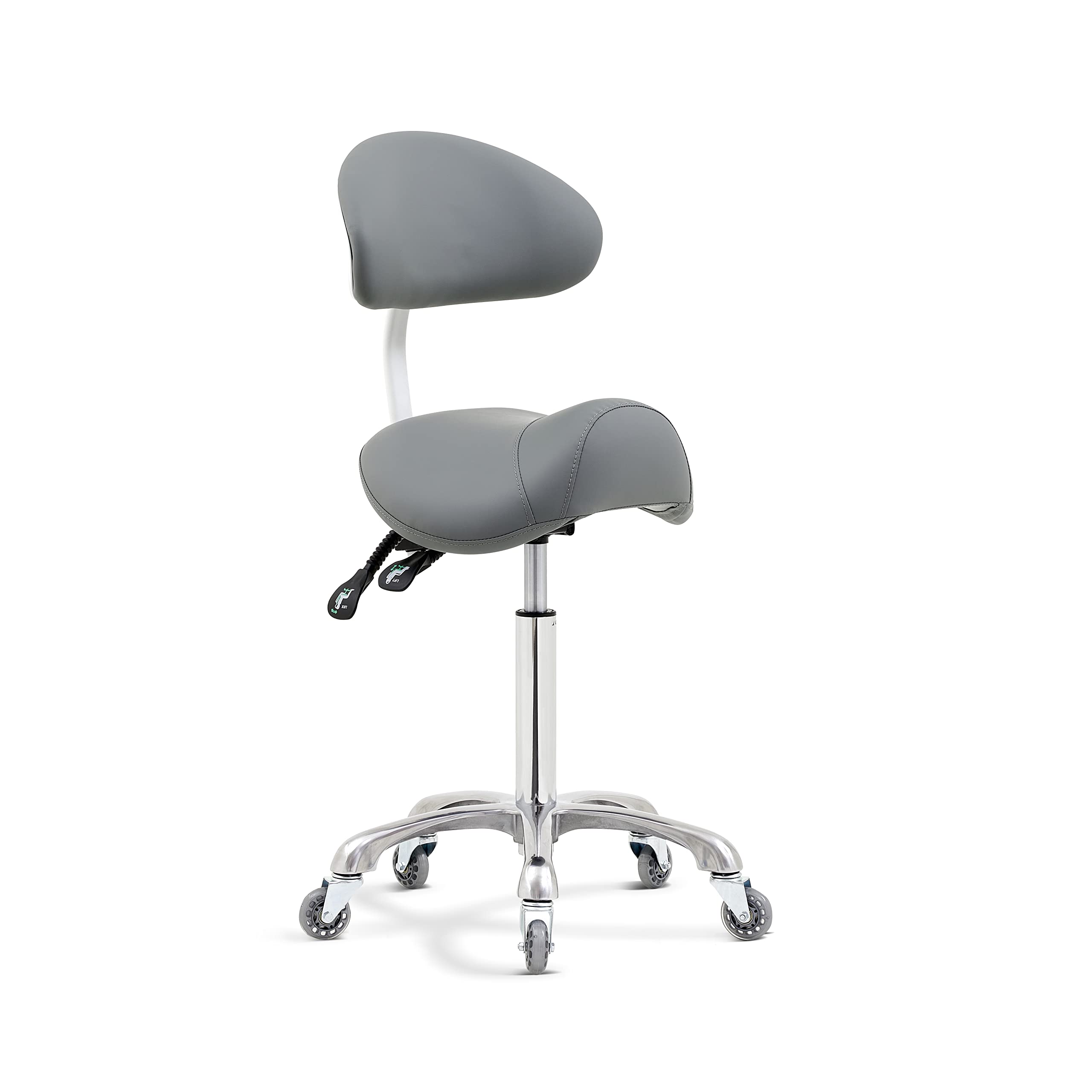 Antlu Saddle Stool Chair for Massage Clinic Spa Salon Cutting, Saddle Rolling Stool with Wheels Adjustable Height (Black)