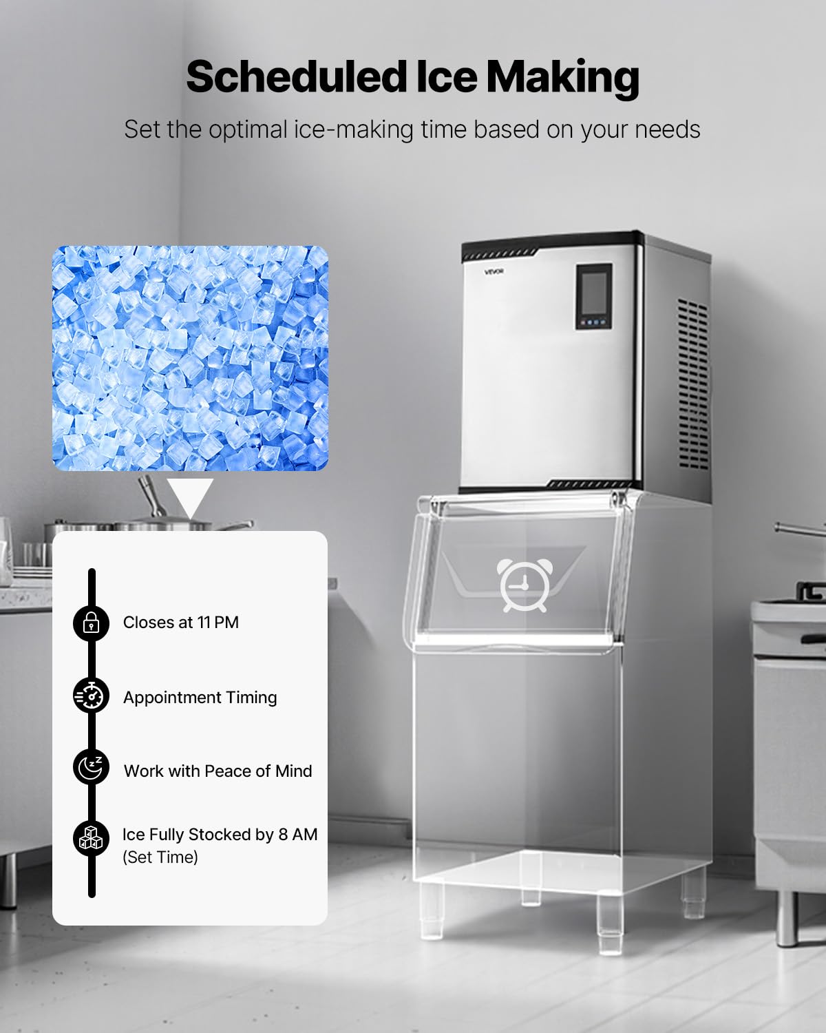 VEVOR Commercial Ice Maker Machine - Head, 300 Lbs/Day Stainless Steel Ice Machine with Scheduled Ice-Making, Self-Cleaning, Adjustable Thickness, Ideal for Restaurant Bar Cafe Hotel - Head Only