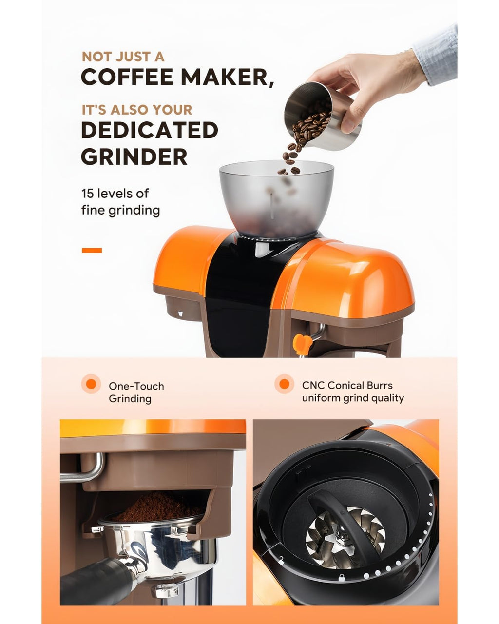 20 Bar Espresso Machine with Grinder & Steam Wand - Semi Automatic Coffee Maker, NTC Intelligent Temp Control, 58mm Stainless Steel Portafilter, One-Touch Panel for Home Barista (BLACK)