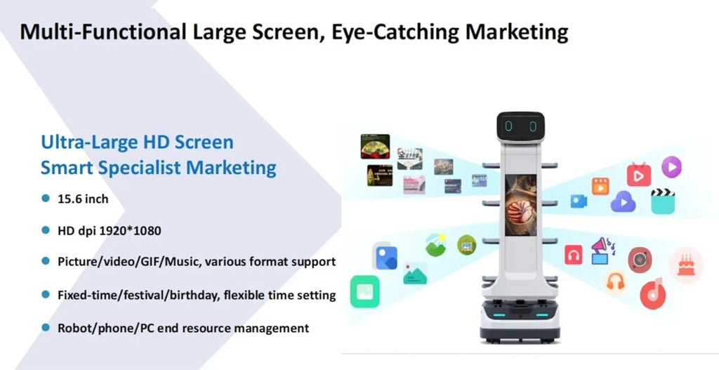 Interactive Smart Waiter Robot for Restaurants – Food & Drink Delivery, Large Tray Capacity, Autonomous Indoor Navigation, Automatic Obstacle Avoidance, Self-Charging, Contactless Meal Serving
