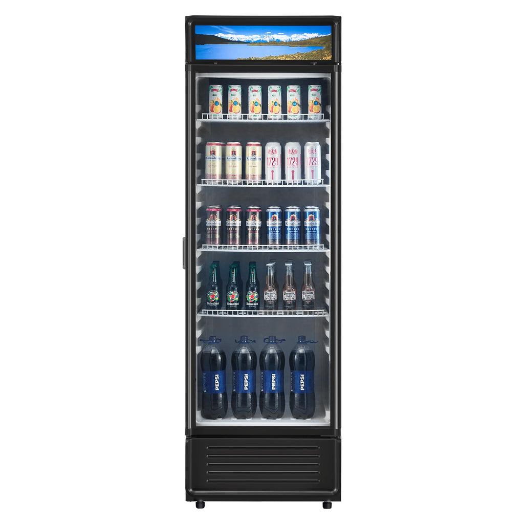 VEVOR Commercial Merchandiser Refrigerator, 6.9 Cu.Ft / 195L Glass Door Display Refrigerator, Upright Beverage Cooler Fridge with 4 Adjustable Shelves, Soft LED Light & Casters for Homes Shops Bars