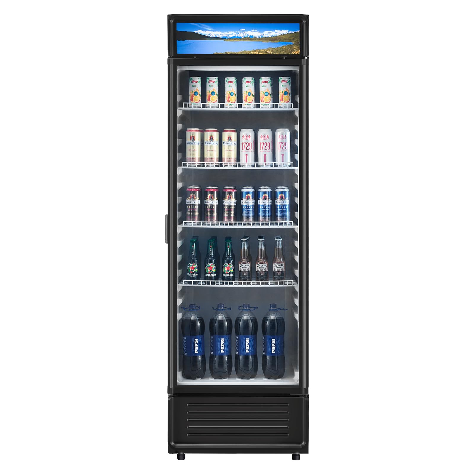 VEVOR Commercial Merchandiser Refrigerator, 6.9 Cu.Ft / 195L Glass Door Display Refrigerator, Upright Beverage Cooler Fridge with 4 Adjustable Shelves, Soft LED Light & Casters for Homes Shops Bars