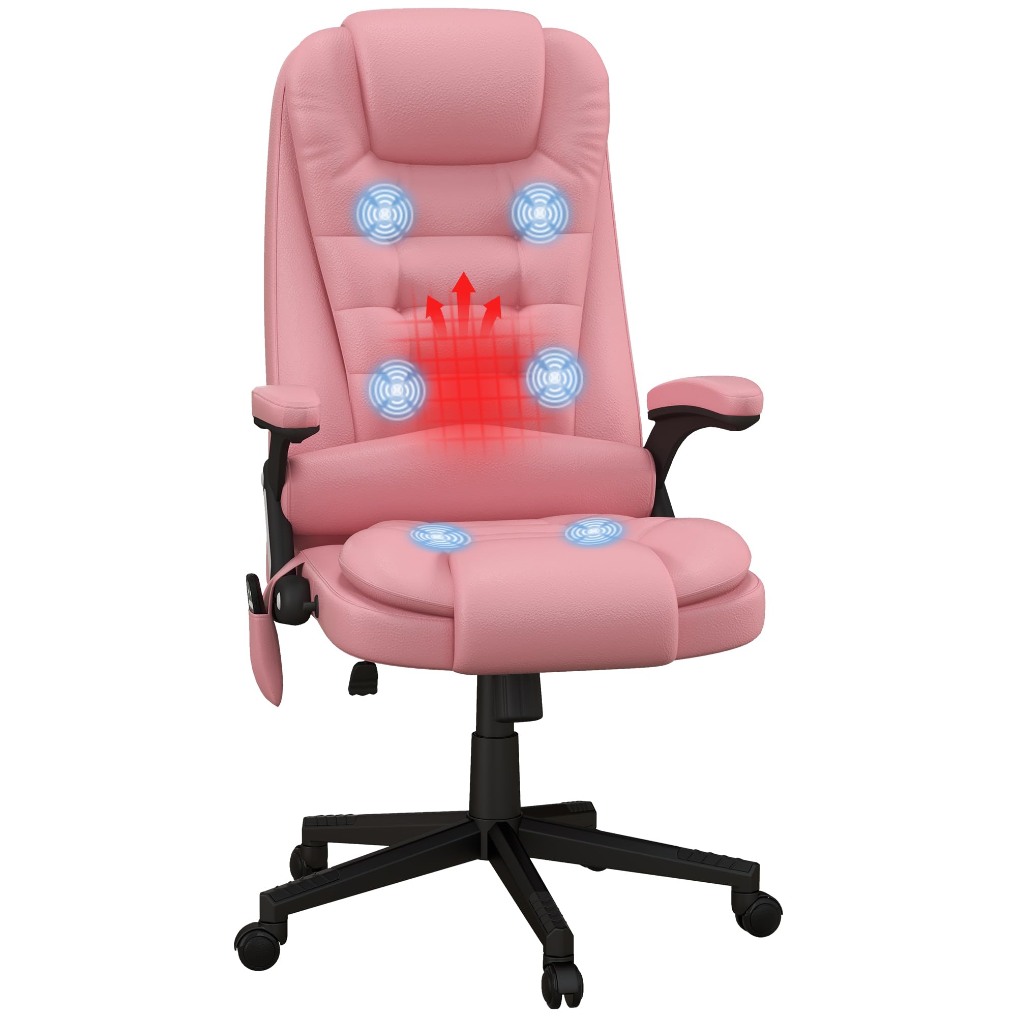 HOMCOM High Back Vibration Massage Office Chair with 6 Vibration Points, Heated Reclining PU Leather Computer Chair with Armrest and Remote, Brown
