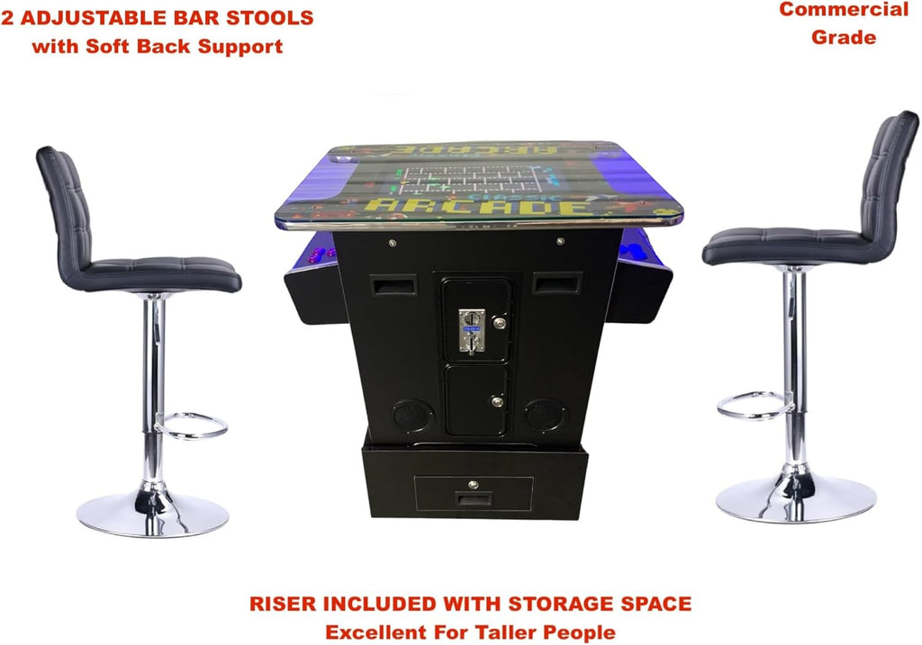 TOP US VIDEO ARCADES Full Size Commercial Grade Riser Combo Cocktail Arcade Machine 2 Player Retro 412 Games 22" LCD Screen Tempered Glass 2 Stools Included 5 Year Warranty Black