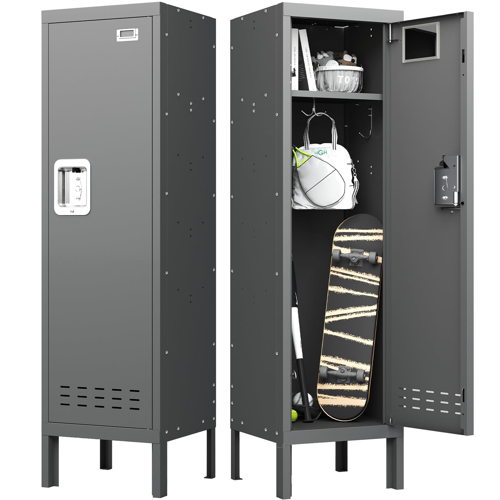 BUTISOW Metal Lockers - 66" Height Steel Lockers for Employees with 5 Door Storage Locker with Card Slot for Employees Gym School Home Office Garage - Assembly Required