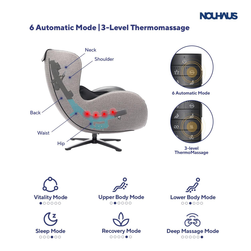 Nouhaus Classic Massage Chair with Ottoman – Caramel Leather Recliner with Percussive Shiatsu Massager, Built-in Speaker & Full Body Spot Massage – Ultimate Comfort for Home & Office