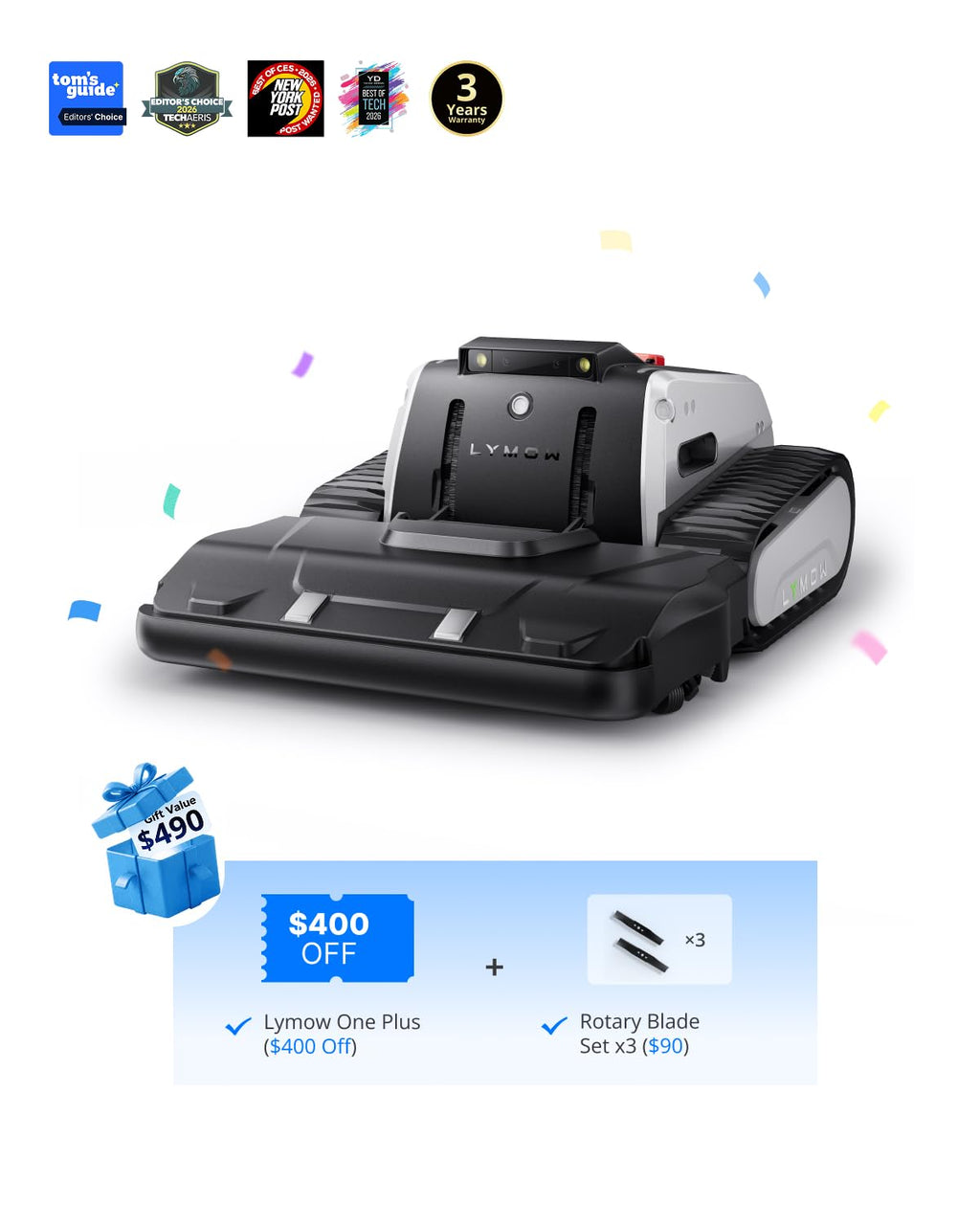 Lymow One Plus Robot Lawn Mower, Wire-Free RTK+Vision Navigation, 1.73 Acres Daily Coverage, 100% Slope (45°) Climbing, 1.2"-4" Cut Height, AWD All-Terrain Automatic Robotic Mower, App Control