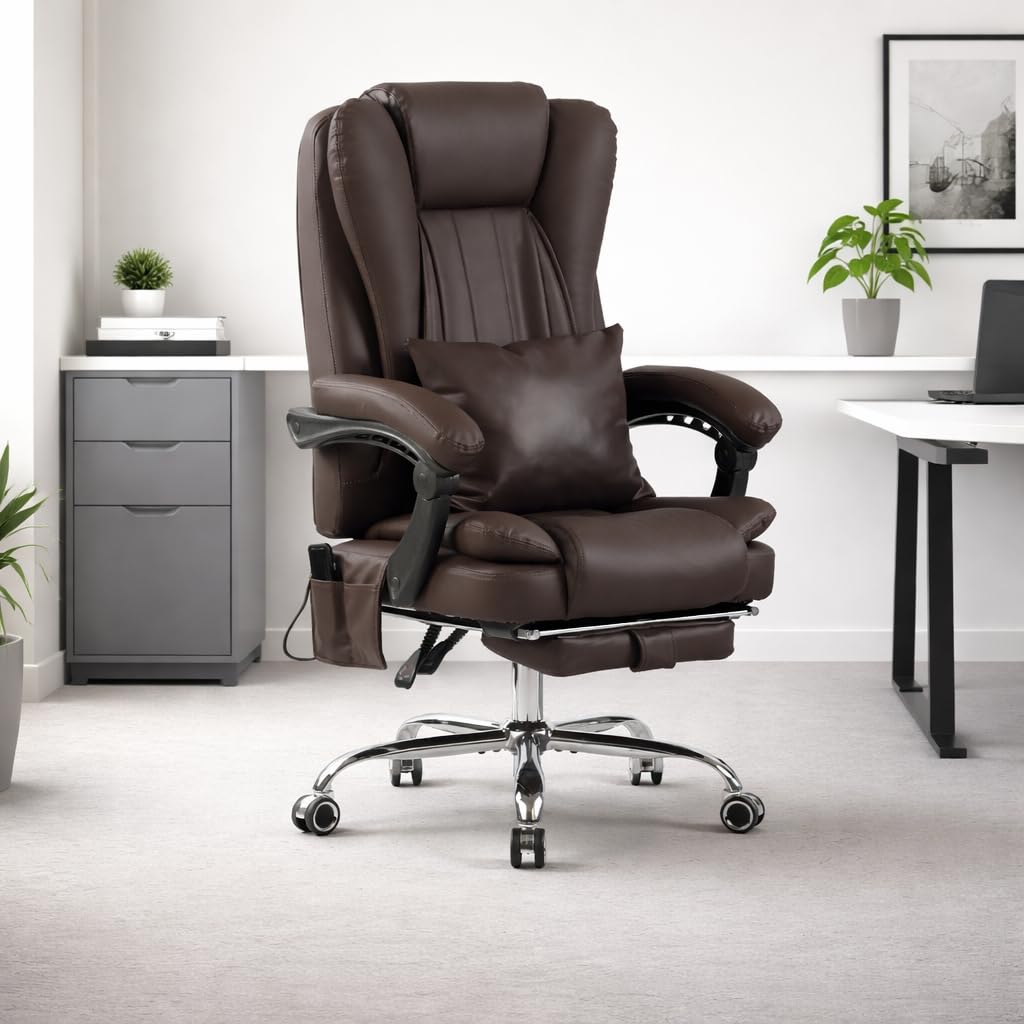 Orbis 4-Point Kneading Heated Massage Office Chair with Foot Rest | 500lbs Big & Tall Ergonomic Executive Desk Chair for Heavy People | Reclining Home Office Computer Chair | Leather Caramel