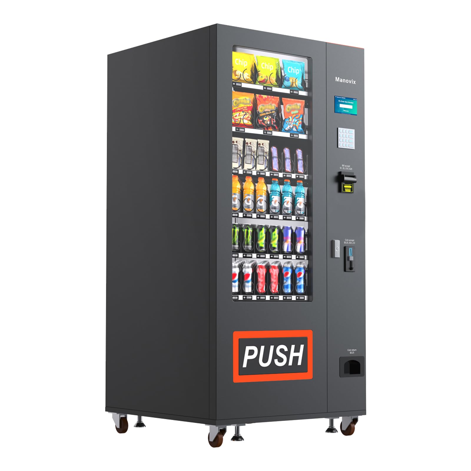 Beverage Snack Combo Commercial Vending Machine for Business with Credit Card Reader & Bill and Coin Acceptor Refrigerated Cold Drink soda with Temp Control Touch Screen
