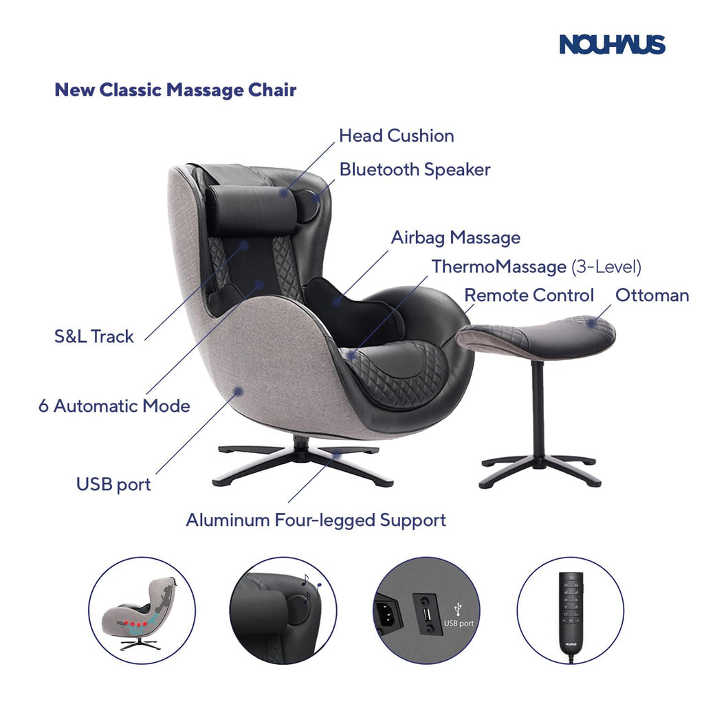 Nouhaus Classic Massage Chair with Ottoman – Caramel Leather Recliner with Percussive Shiatsu Massager, Built-in Speaker & Full Body Spot Massage – Ultimate Comfort for Home & Office