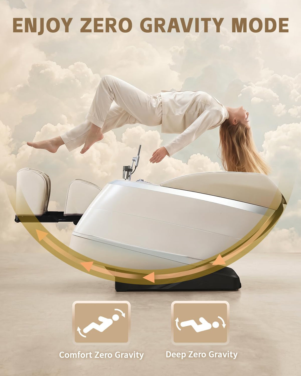 4D Full Body Massage Chair with Flexible 166° Track, Reading Light, 18 Massage Modes, 11 Techniques, 36 Airbags, Zero Gravity Recliner with Yoga Stretch and Foot Massage Beige