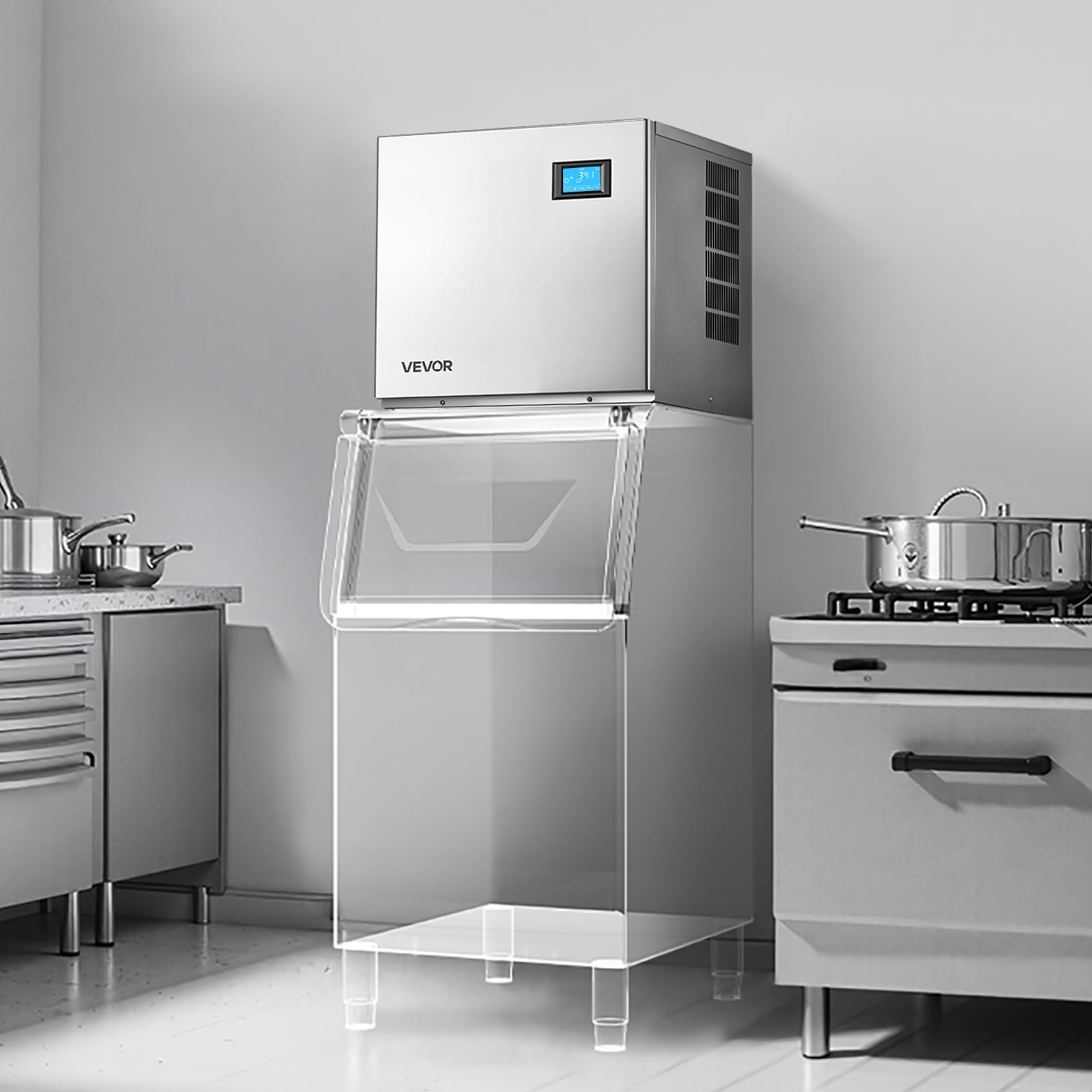 VEVOR Commercial Ice Maker Machine - Head, 300 Lbs/Day Stainless Steel Ice Machine with Scheduled Ice-Making, Self-Cleaning, Adjustable Thickness, Ideal for Restaurant Bar Cafe Hotel - Head Only