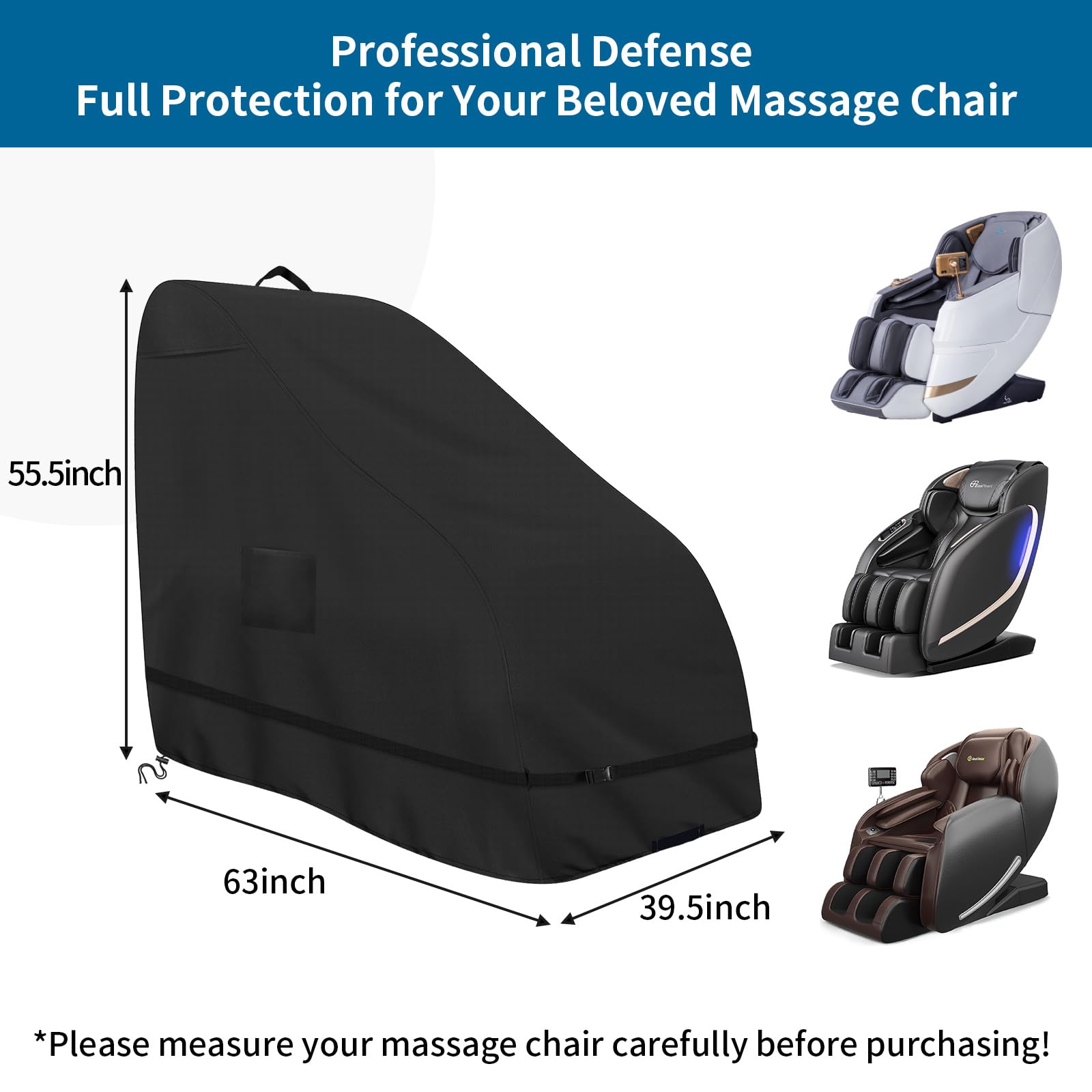 Roasivi Massage Chair Cover Waterproof Massage Chair Full Body Protector Zero Gravity Armchair Cover 420D Oxford Fabric with Drawstring and Buckle 59 "L x 36"W x 47.5"H Black