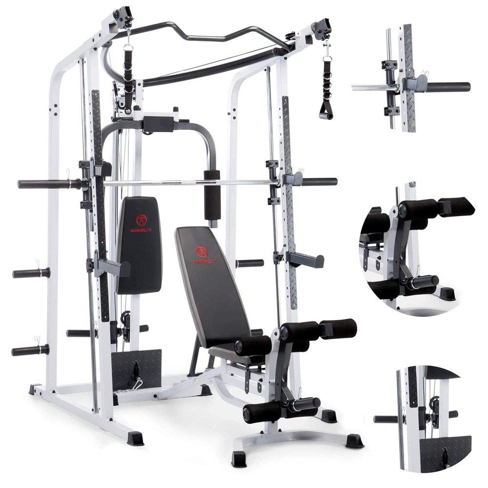 Marcy Smith Cage Workout Machine Full Body StrengthTraining Home Gym Equipment System with Leg Developer, Press Bar, PEC Deck, and Squat Rack