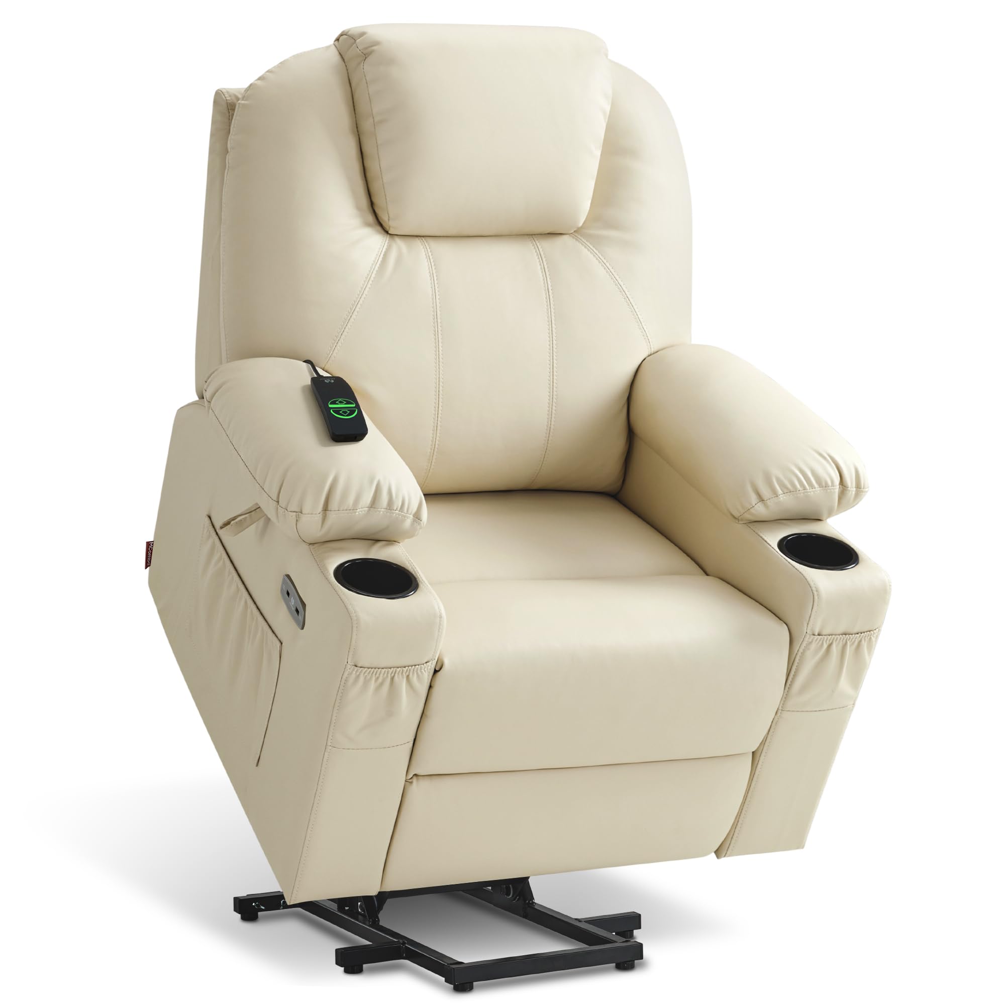 MCombo Electric Power Lift Recliner Chair Sofa with Massage and Heat for Elderly, 3 Positions, 2 Side Pockets, and Cup Holders, USB Ports, Faux Leather 7040 (Grey, Medium)