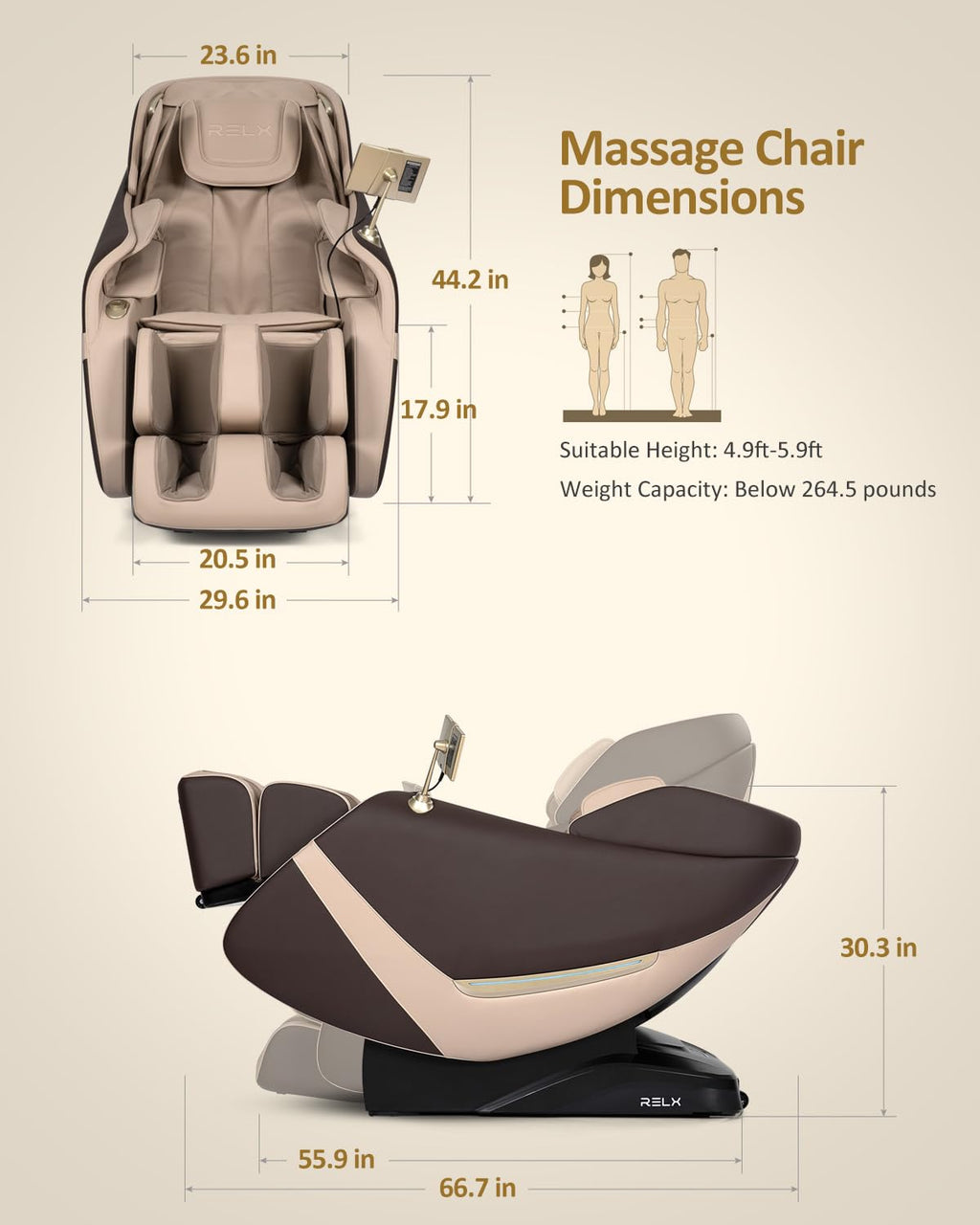 RELX 2026 Massage Chair Full Body, Zero Gravity Airbag Shiatsu Massage Chair with SL-Track, Heating, AI Control, Body Scan, 13 Modes, Foot Rollers, and Deep Yoga Stretch (Beige)