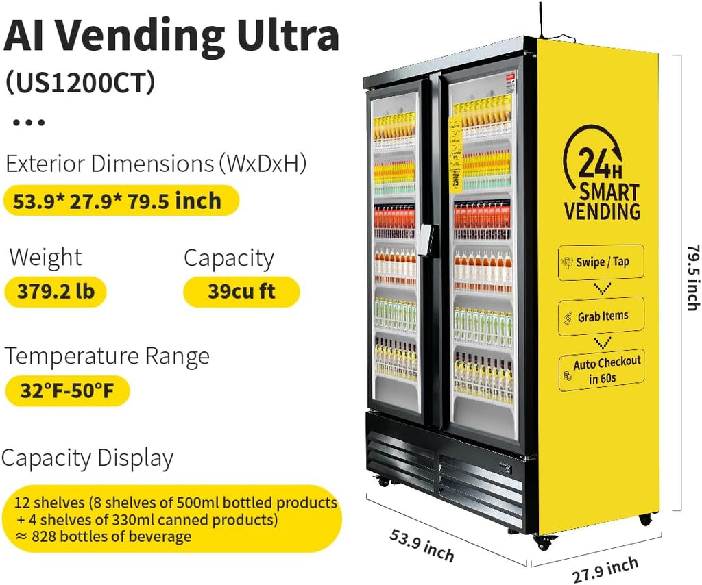 HAHA Large Vending Machine, Self-Service Refrigerated Cabinet, Double Door Display Smart Cooler with POS/NFC Payment for Operator/Unmanned Stores/Factory (864 Bottle Capacity)