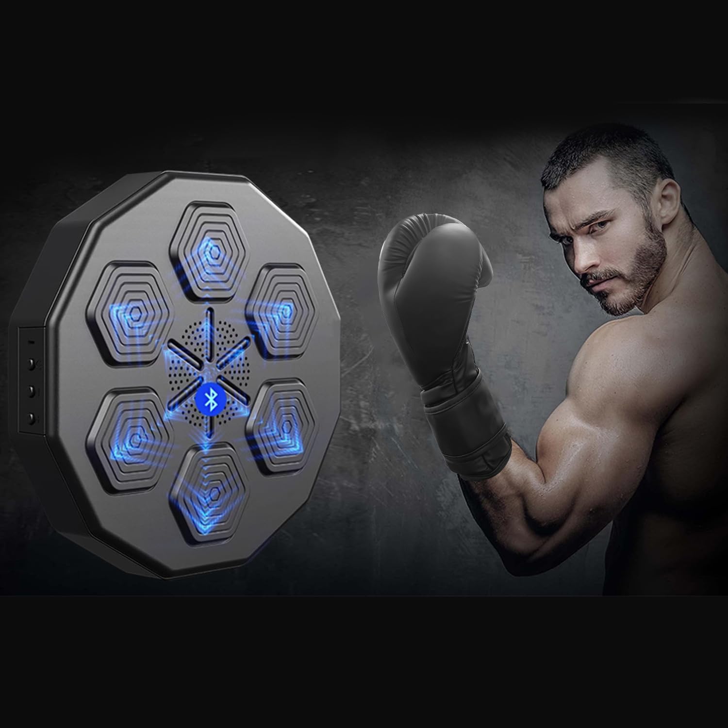 Music Boxing Machine - Smart Wall-Mounted Boxing Trainer with 9 Modes & Speeds, Bluetooth Music, LED Display, Gloves & USB Cable for Professional Training & Fitness - Black