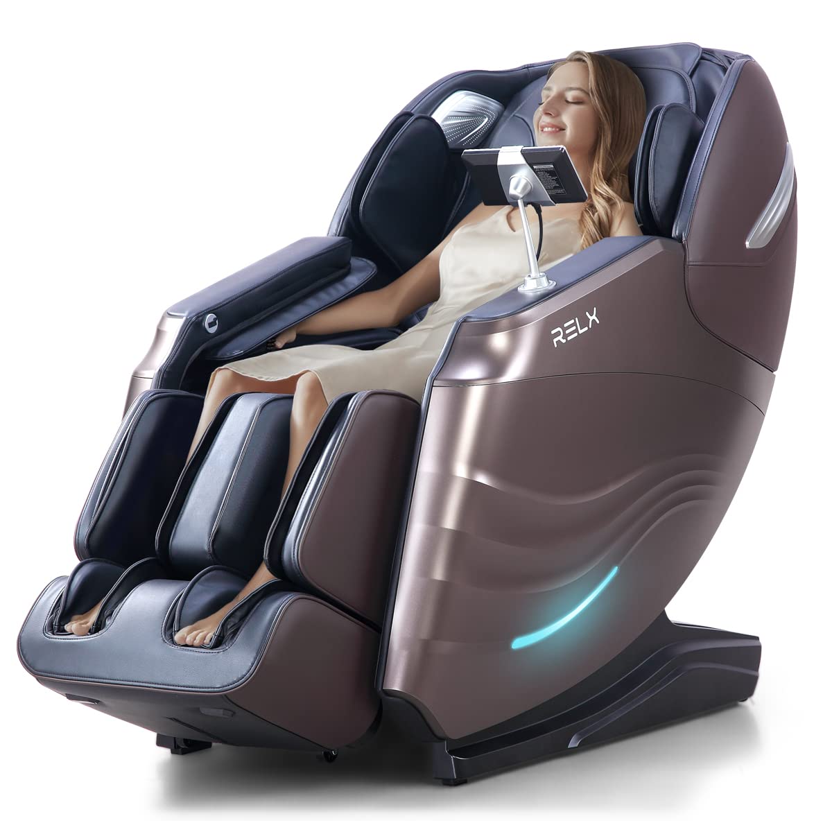 RELX Massage Chair Full Body, 20 Modes Zero Gravity SL-Track Shiatsu Massage Chair Built-in Heat System, Airbag Massage with Body Scan, Deep Yoga Stretch, Calfrest Extension and AI Control(Cream)