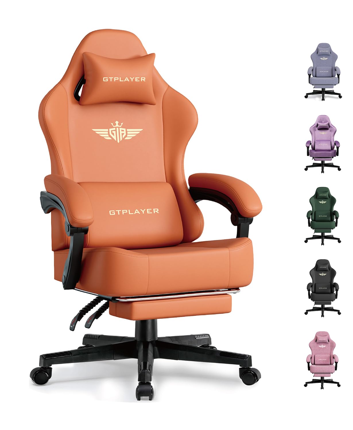 GTPLAYER Gaming Chair with Pocket Spring Cushion, Big and Tall Gamings Chairs 350LBS High Back Computer Chair with Footrest for Adults Lumbar Support Swivel Game Chair for Office,Leather Black-Massage