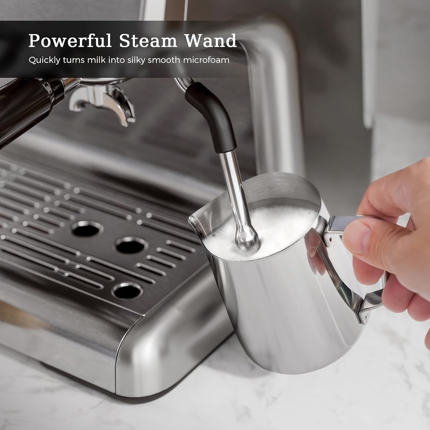 Kismile Espresso Machine with Grinder, 20 Bar Expresso Coffee Machines with Milk Frother, 58mm Expresso Machines for Home, Perfect for Cappuccino & Latte, Brushed Silver