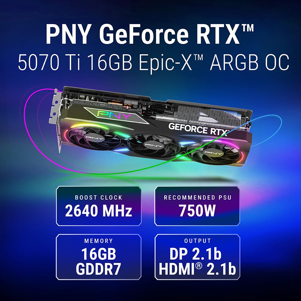 PNY NVIDIA GeForce RTX™ 5070 Ti OC Triple-Fan Graphics Card | 16GB GDDR7, 256-bit, Boost Speed: 2572 MHz, PCIe® 5.0, HDMI®/DP 2.1, 2.98-Slot, NVIDIA Blackwell Architecture, DLSS 4.5