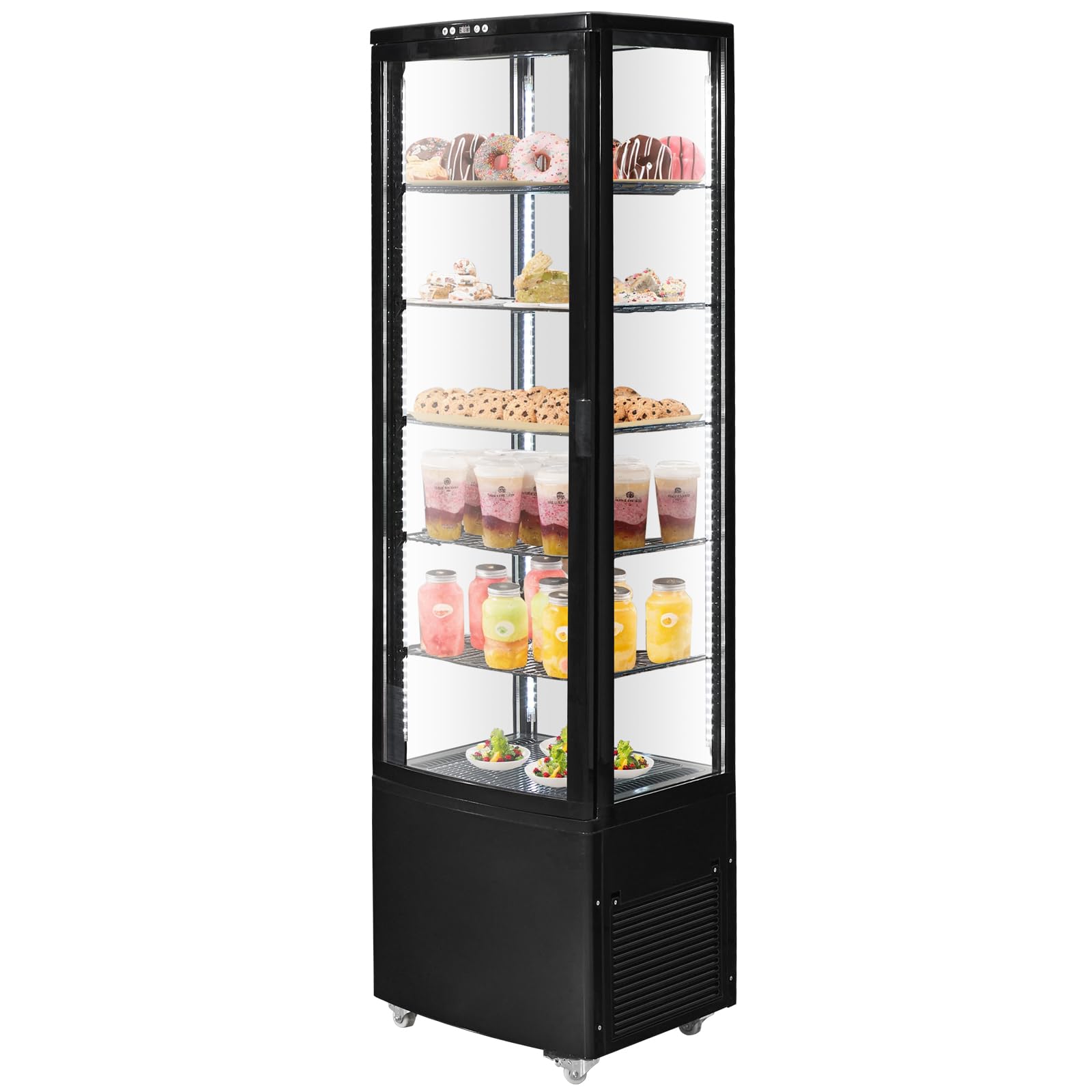 VEVOR Refrigerated Display Case, 3.5 Cu.Ft./100L, 2-Tier, Countertop Pastry Display Case Commercial Display Refrigerator with LED Lighting, TURBO Cooling, Frost-Free Air-Cooling, Rear Sliding Door