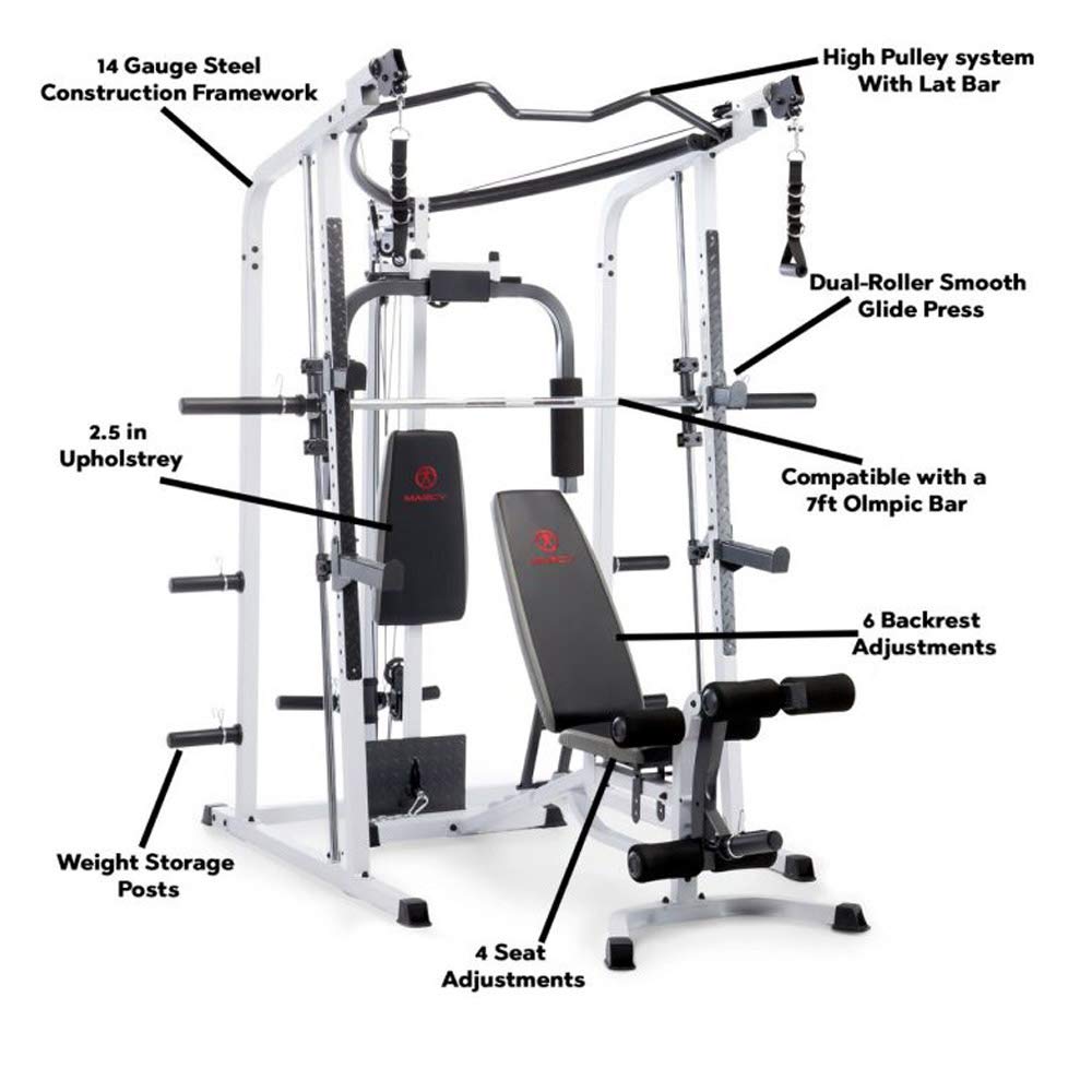 Marcy Smith Cage Workout Machine Full Body StrengthTraining Home Gym Equipment System with Leg Developer, Press Bar, PEC Deck, and Squat Rack