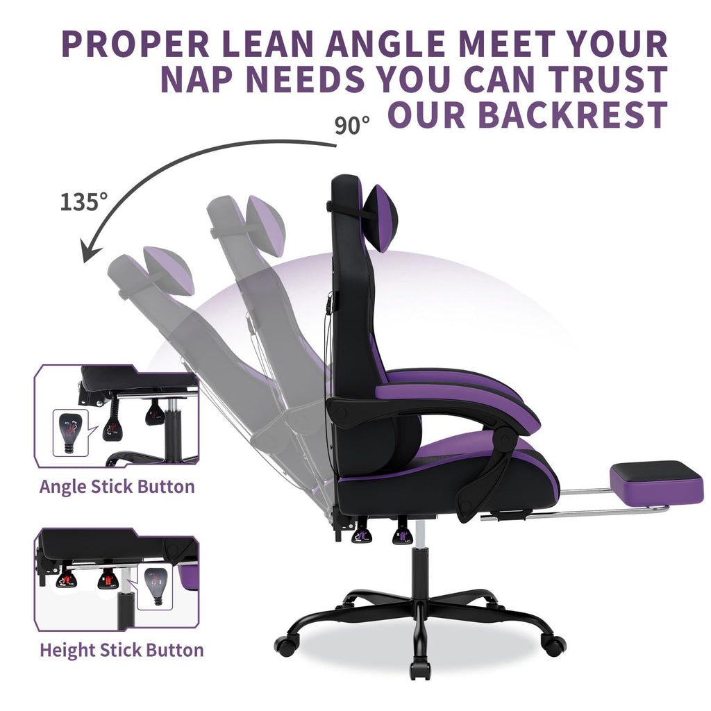 Gaming Chair with Massage,Ergonomic PC Gaming Chair with Footrest Comfortable Headrest and Lumbar Support, High Back, 300LBS (Grey)