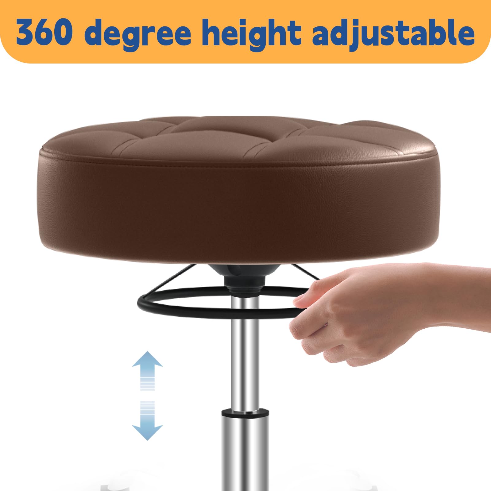 Rolling Stool Heavy Duty 400lb: Super Soft Seat Cushion,360° Swive,Height Adjustability,No Squeaky Noises,No Tip Over, New Upgraded Salon stool Chair, for Tattoo Facial Massage Spa Medical (Black)